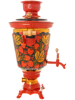 Набор самовар электрический 4 литра с художественной росписью "Хохлома рыжая", арт. 121086