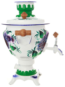 Набор самовар электрический 2 литра с чайником с художественной росписью "Сирень на белом фоне", арт. 110327