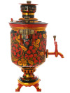 Угольный самовар с художественной росписью "Хохлома рыжая" 5 литров "цилиндр", арт. 261220