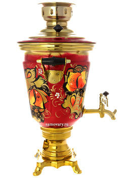 Набор самовар электрический 4 литра с художественной росписью "Золотые цветы на бордовом фоне", арт. 121411