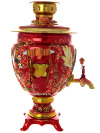 Набор самовар электрический 3 литра с художественной росписью "Хохлома на красном фоне мелкая", "желудь", арт. 121038
