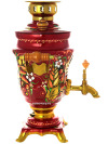 Набор самовар электрический 1,5 литра с художественной росписью "Хохлома на красном фоне", арт. 130229