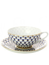 Чашка с блюдцем чайная форма "Купольная", рисунок "Кобальтовая сетка", Императорский фарфоровый завод
