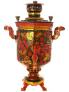 Угольный самовар с художественной росписью "Хохлома рыжая" 5 литров "цилиндр", арт. 261220