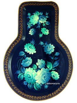 Поднос Жостово с художественной росписью "Цветы на синем фоне", под самовар, арт.3024