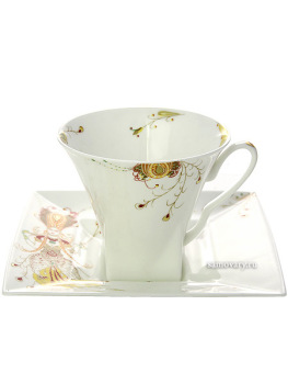 Чашка с блюдцем чайная форма "Петрополь", рисунок "Жар-Птица", Императорский фарфоровый завод