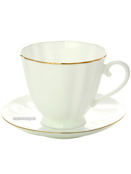 Чашка с блюдцем чайная форма "Гвоздика", рисунок "Золотой кантик", Императорский фарфоровый завод