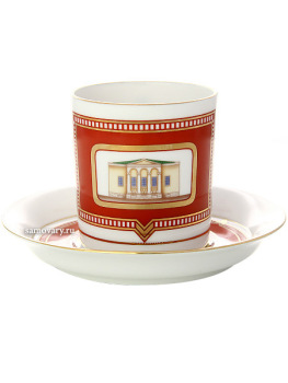 Чашка с блюдцем чайная форма "Гербовая", рисунок "Дом Щепочкиной", Императорский фарфоровый завод