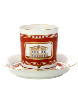 Чашка с блюдцем чайная форма "Гербовая", рисунок "Дом на ул. Ульяновской", Императорский фарфоровый завод