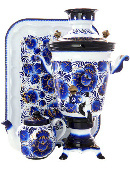Набор самовар электрический 4 литра с художественной росписью "Гжель", арт. 130702