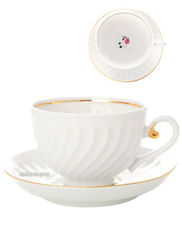 Чашка с блюдцем чайная форма "Витая" рисунок "Лесная ягода" Императорский фарфоровый завод