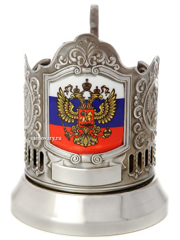 Никелированный подстаканник с цветным нанесением "Флаг РФ" Кольчугино
