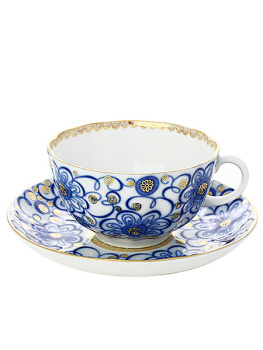 Чашка с блюдцем чайная форма "Тюльпан", рисунок "Вьюнок", Императорский фарфоровый завод