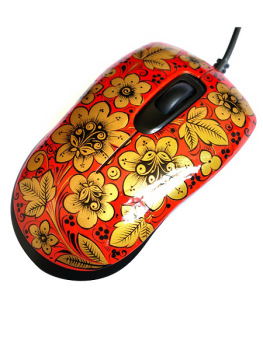Мышка компьютерная проводная "Кудрина на красном" с ручной художественной росписью, M001-14