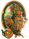 Набор самовар электрический 1,5 литра с художественной росписью "Клубника на зеленом", арт. 131395
