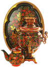 Набор самовар электрический 3 литра с художественной росписью "Хохлома рыжая", "овал" арт. 121080