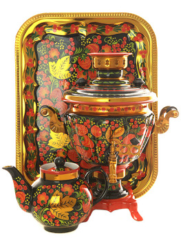 Набор самовар электрический 2 литра с художественной росписью "Хохлома рыжая", арт. 131400