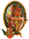 Набор самовар электрический 2 литра с художественной росписью ""Клубника на зеленом фоне (рыжая)", арт. 131401