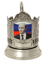 Никелированный подстаканник "Путин на фоне российского флага" Кольчугино Никелированный подстаканник "Путин на фоне российского флага" Кольчугино