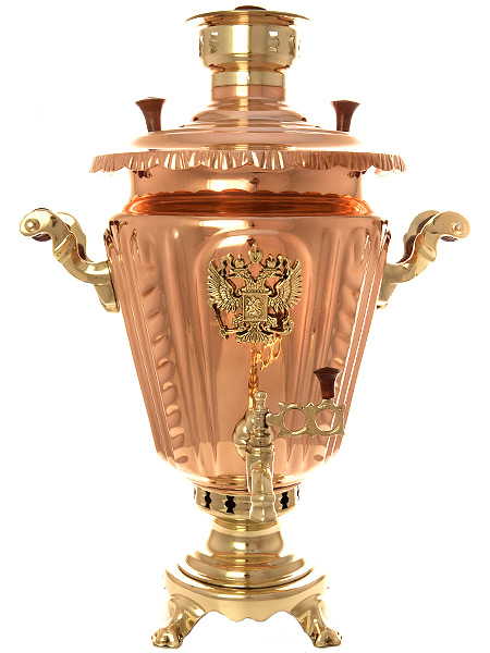 Комбинированный самовар 7 литров латунь-медь "конус" рифленый с ...