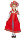 Русский народный костюм для девочки льняной комплект красный "Забава": сарафан и блузка, 7-12 лет