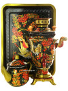 Набор самовар электрический 1,5 литра с художественной росписью "Хохлома мелкая на черном фоне", арт. 121417