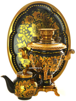 Набор самовар электрический 2 литра с чайником художественная роспись "Золотая хохлома", арт. 199884