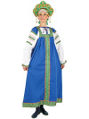 Русский народный костюм льняной комплект синий "Забава": сарафан и блузка, XS-L