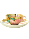 Фарфоровая чашка с блюдцем форма "Тюльпан" рисунок "Розовая птица" Дулево фарфор