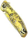 Складной нож на подшипнике позолоченный с гравюрой "Олени" в подарочном футляре