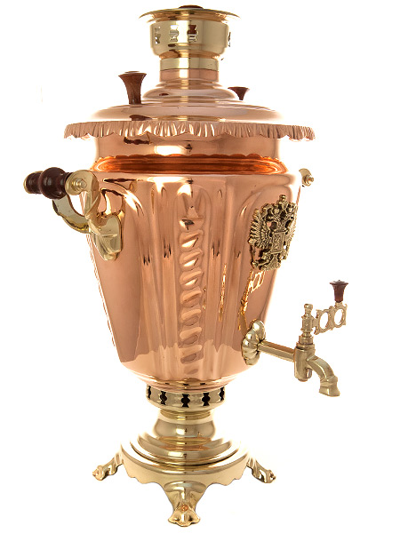 Комбинированный самовар 7 литров латунь-медь "конус" рифленый с ...