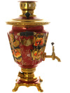 Набор самовар электрический 3 литра с художественной росписью "Золотые цветы на бордовом фоне" с чайным сервизом, арт. 160325с