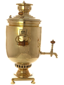 Угольный самовар 5 литров желтый "цилиндр", произведен на самоварной фабрике Н.А.Воронцова в начале XX века, арт. 450197