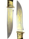 Сувенирный нож с позолотой "Охотник" в ножнах из кожи, Златоуст