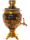 Электрический самовар 3 литра с художественной росписью "Золотая птица на черном фоне" в наборе с чайником, арт. 171502