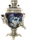Набор самовар электрический 3 литра с художественной росписью "Жостово на синем фоне", арт. 140257
