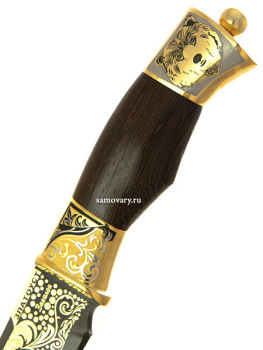 Сувенирный нож с позолотой "Тайга" в кожаных ножнах