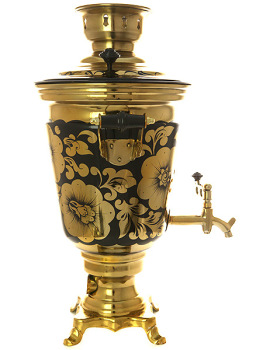 Набор самовар электрический 4 литра с художественной росписью "Золотые цветы на черном фоне", арт. 121420