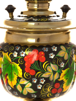 Электрический самовар 3 литра с художественной росписью "Рябина, кленовый лист на черном фоне" с термовыключателем, арт. 171498