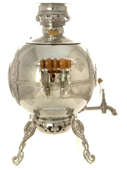 Набор самовар на дровах 5 литров никелированный "шар-паук" "Метелица" с подносом, капельницей и трубой, арт. 310214