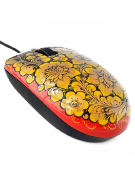 Мышь компьютерная "Кудрина золотая на красном" с ручной художественной росписью Хохлома, M031-134
