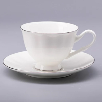 Чашка с блюдцем чайная, форма "Нега" рисунок "Платиновая лента", Императорский фарфоровый завод