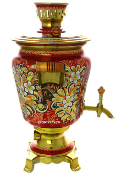 Набор самовар электрический 4 литра с художественной росписью "Пейзаж на красном фоне", арт. 130701