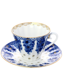 Чашка с блюдцем чайная форма "Лучистая", рисунок "Корзиночка", Императорский фарфоровый завод