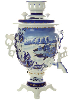 Набор самовар электрический 3 литра с художественной росписью "Гжель Тройка", арт. 155652