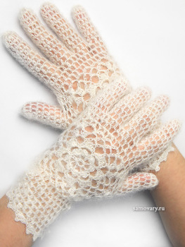 Оренбургские пуховые перчатки ручной работы (белые)