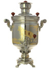 Угольный самовар 5 литров "цилиндр" никелированный с гравировкой "Волки", арт. 210530