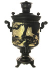 Угольный самовар на дровах 7 литров "цилиндр" черный никель с гравировкой "Волки", арт. 210529
