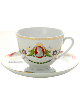 Чашка с блюдцем чайная форма "Весенняя", рисунок "Камеи", Императорский фарфоровый завод