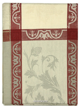 Скатерть бежевая с красными узорами, 150х150, арт. 122